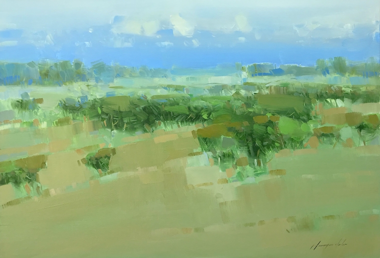Green Field, Original oil Painting, Handmade artwork, One of a Kind  